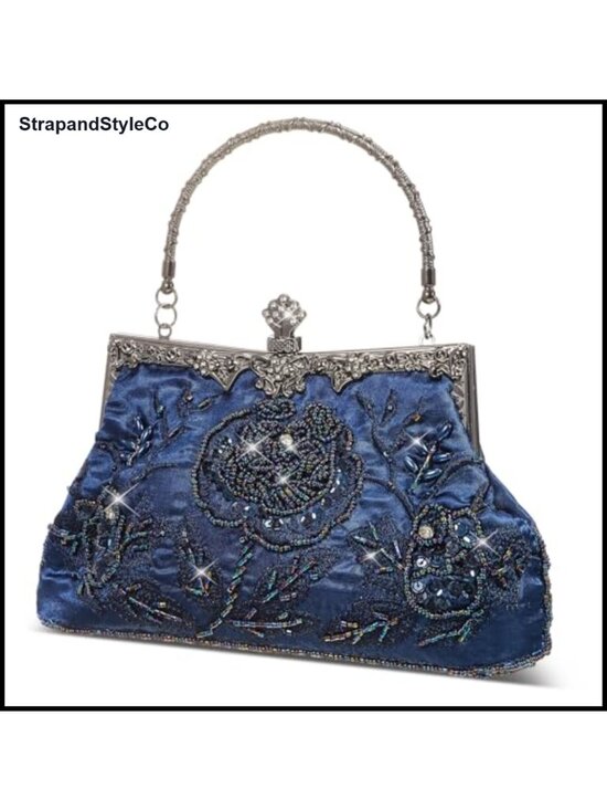 Handbags - Embroidered Beaded Clutch Evening Bag with Chain Crossbody